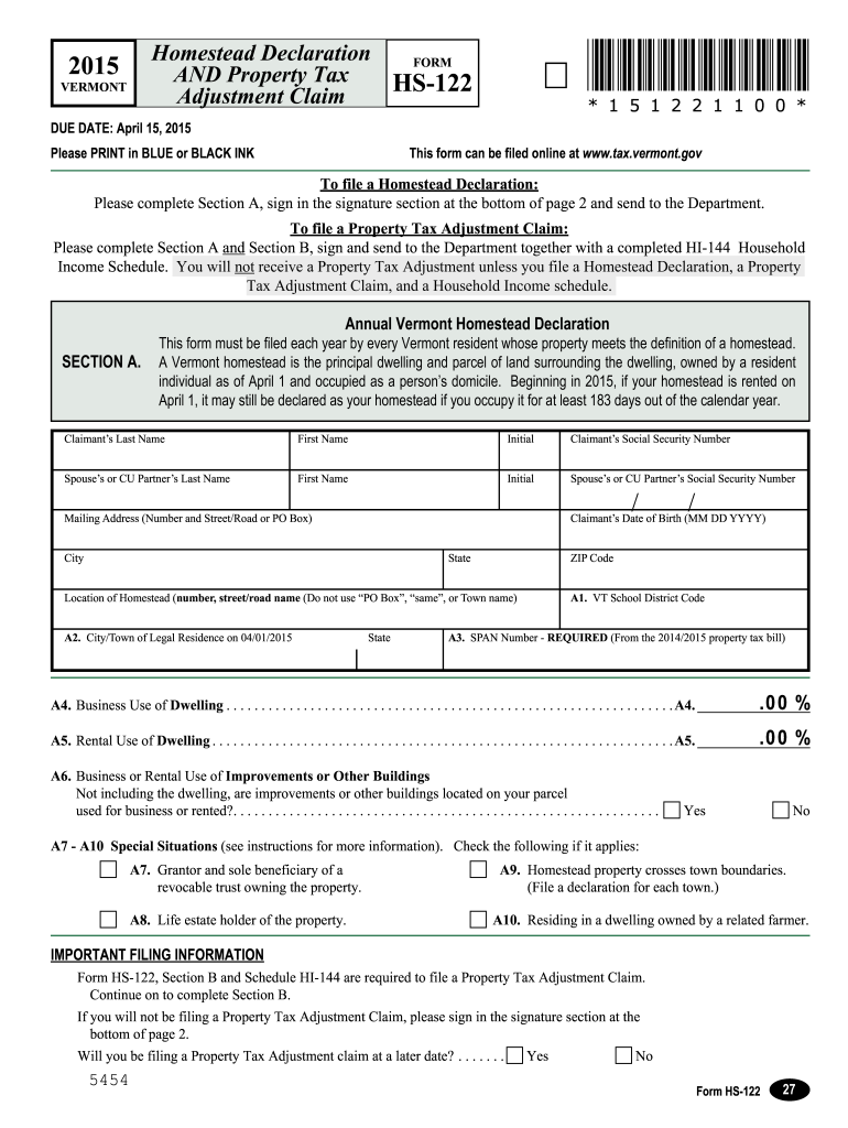  Form Hs 122 2015