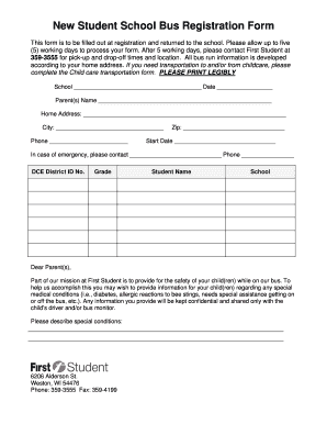 School Bus Registration Form