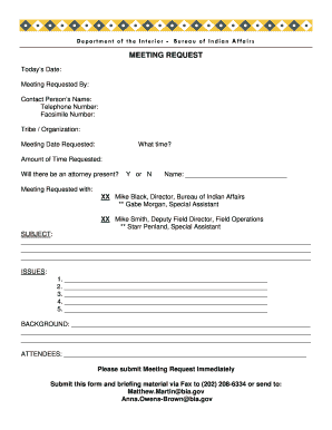 Department of the Interior Bureau of Indian Affairs Meeting Request Form Department of the Interior Bureau of Indian Affairs Mee