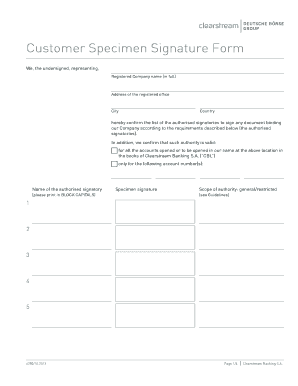 Specimen Signature Format for Treasury