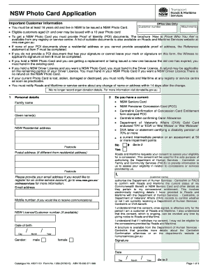 Nsw Photo Card Application PDF  Form