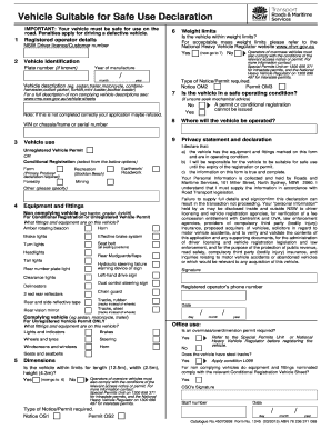  Vehicle Suitable for Safe Use Declaration  Form 2015