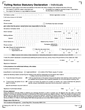  Tolling Notice Statutory Declaration Individuals Roads and 2013