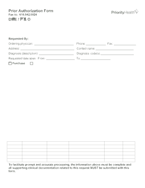 Priority Health Prior Authorization Form for Radiology