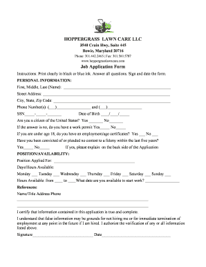 HOPPERGRASS LAWN CARE LLC Job Application Form