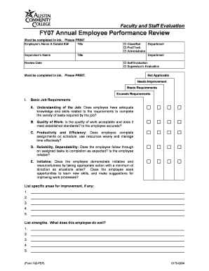 Faculty and Staff Evaluation FY0 Annual Employee Austincc  Form