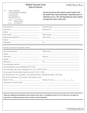 Medical Necessity Form Out of Network UPMC Health Plan