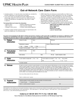 Medical Necessity Form Out of Network UPMC Health Plan