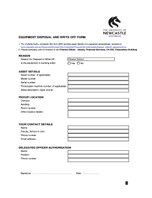 Asset and Equipment Disposal and Write off Form Newcastle Edu