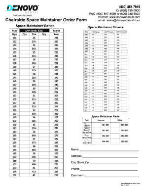 Space Maintainer Order Form PDF Denovo