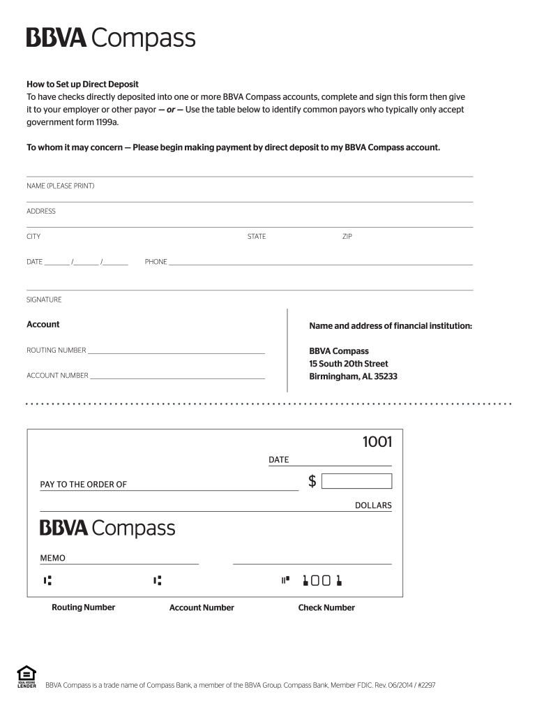 Get and Sign Direct Depost Form Bbva Compass 2014-2022