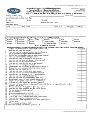 Physician and Parental Permission, KHSAA Form   Warrencountyschools