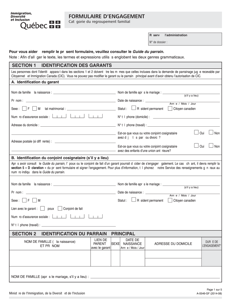 Get and Sign SECTION 1 IDENTIFICATION DES GARANTS  Immigration Quebec Gouv Qc 2014 Form