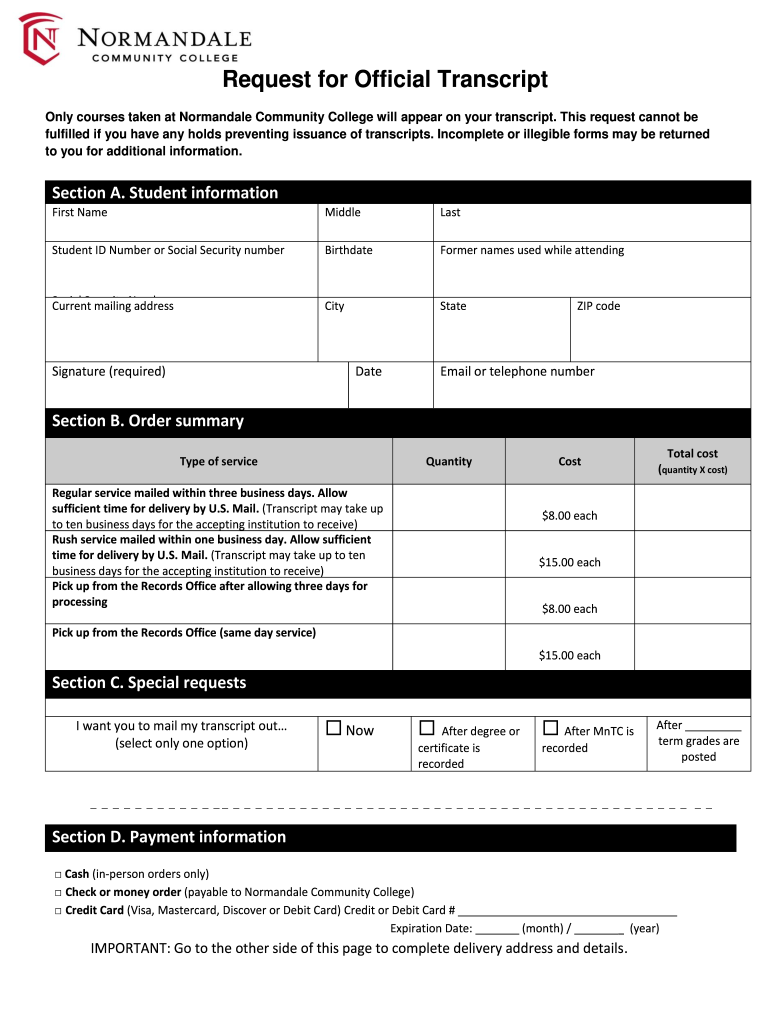  Normandale Official Transcript 2014-2024