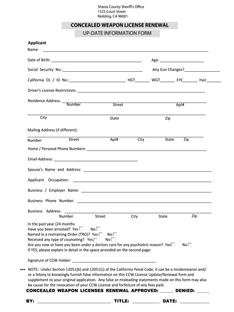 Ccw Shasta County  Form