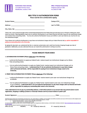 Nsu Authorization Form Financial Aid