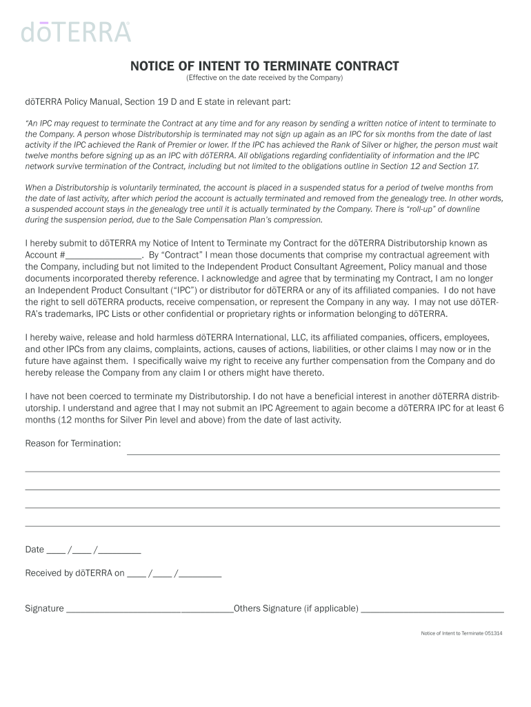  Doterra Voluntary Termination Form 2014-2023