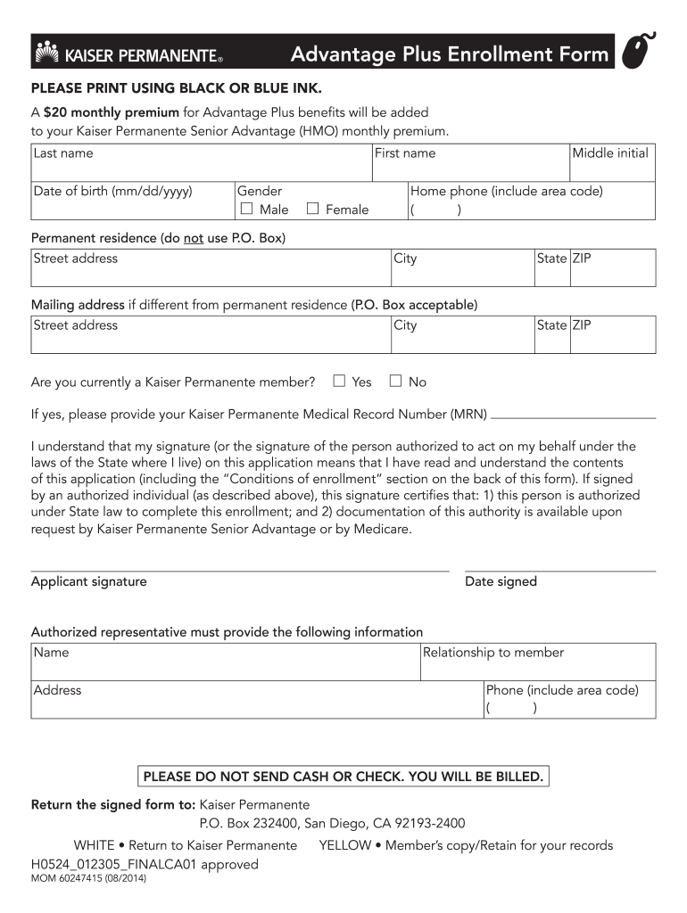 Kp Org Advantageplus 20142024 Form Fill Out and Sign Printable PDF