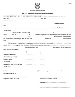 Warrant of Execution  Form