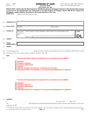 Surrender of Lease Form Nsw