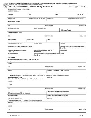 Texas Standardized Credentialing Application PDF  Form