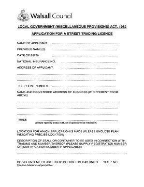 Application Form Street Trading Licence Walsall Council