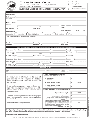 City of Moreno Valley Business License  Form