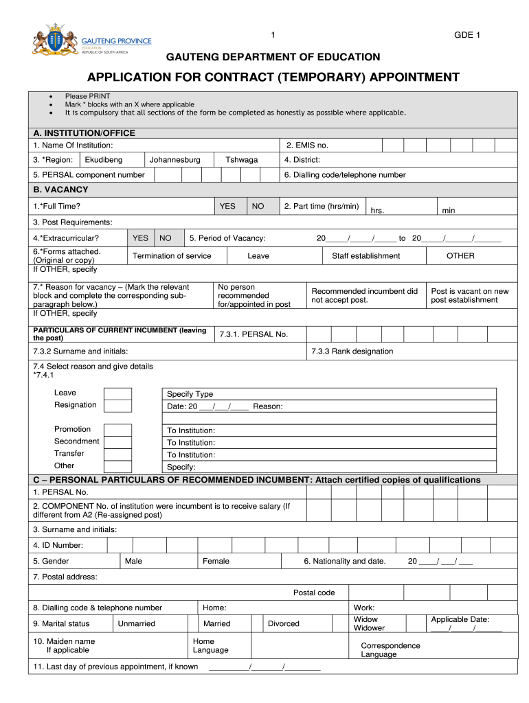  Gauteng Department of Education Forms 2013