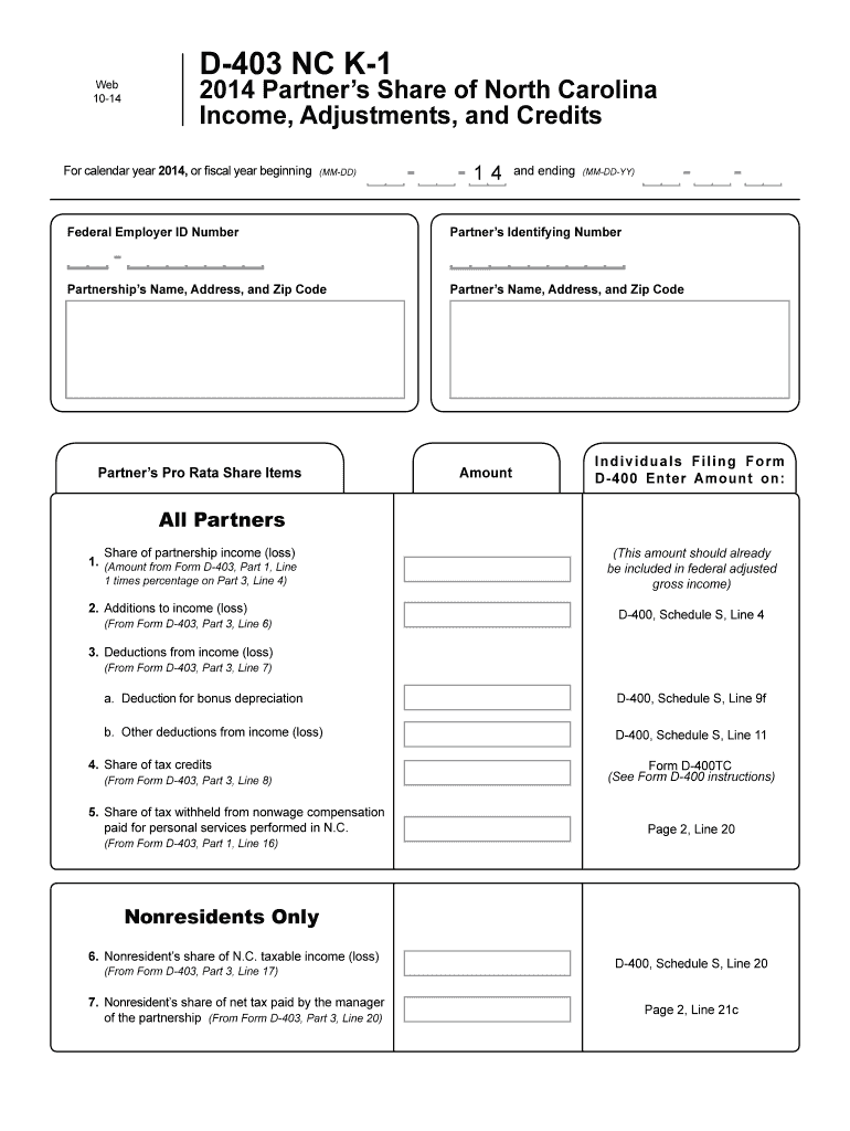  D 403 North Carolina Form 2019