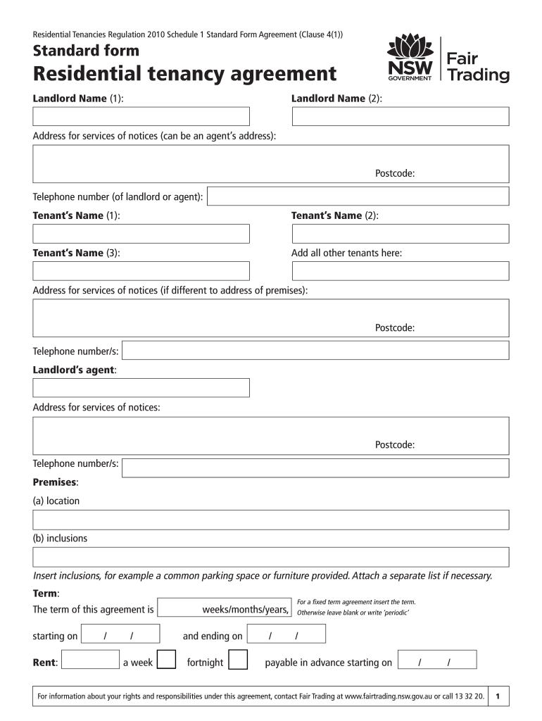 Residential Tenancy Agreement Nsw  Form