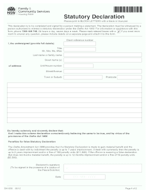 DH1030 Statutory Declaration Housing NSW  Form