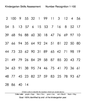 Number Identification Assessment  Form