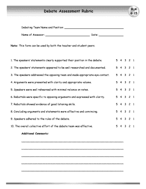 Debate Assessment Rubric  Form