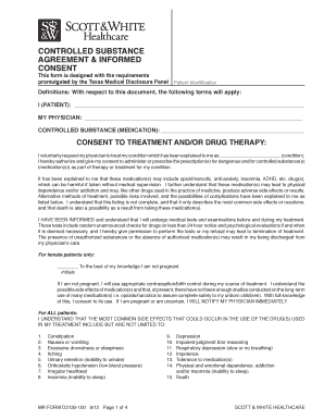 Controlled Substance Agreement &amp; Informed Consent Scott &amp; White Sw