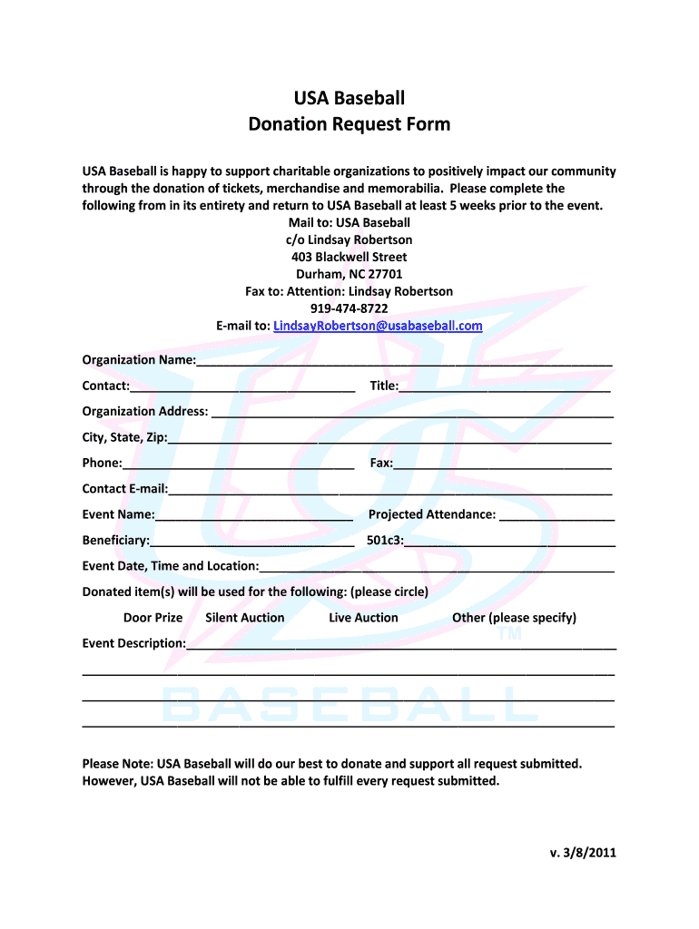  Donation Request Forms 2011-2024