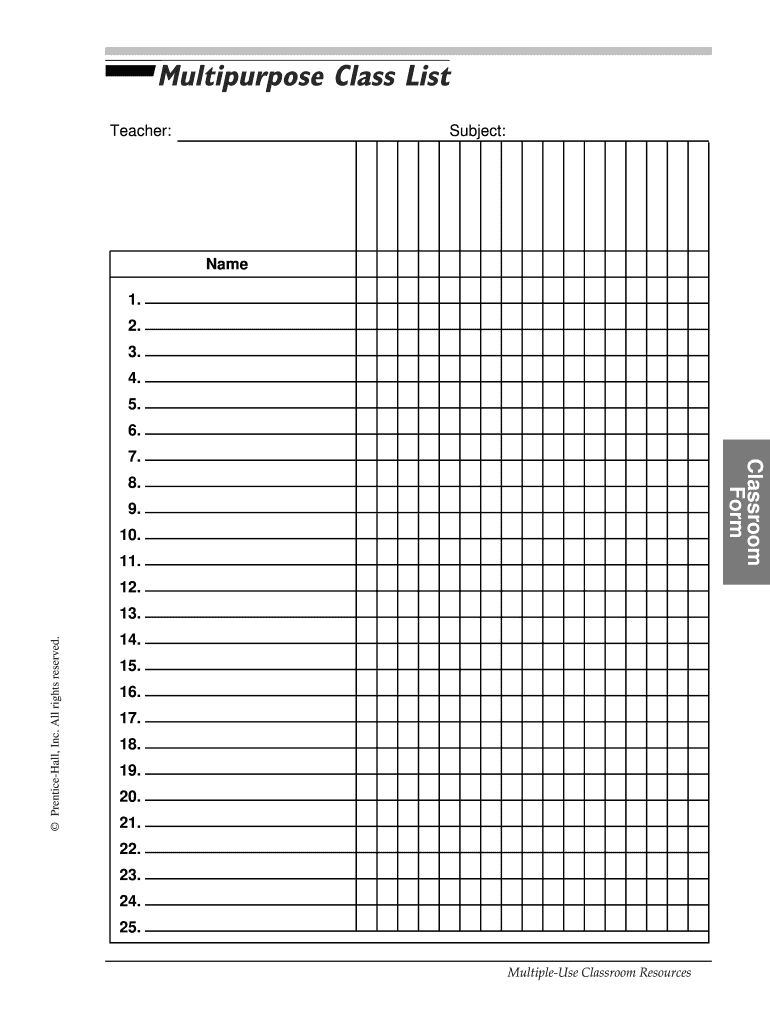 Class Roster Template  Form
