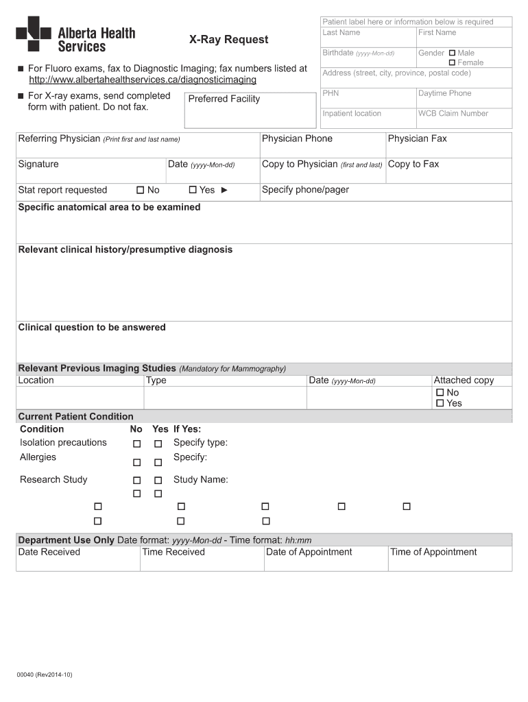 Printable X Ray Request Form