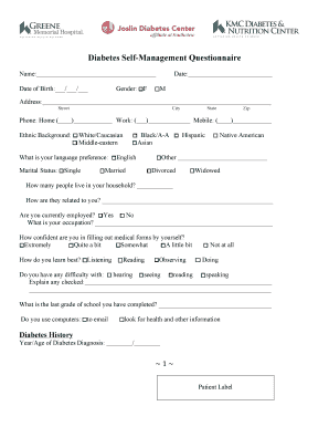 Diabetes Questionnaire Form