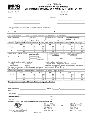 Employment, Income, and Work Hour Verification Form Child Care
