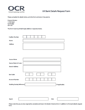 Bank Details Request Form