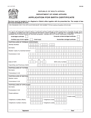 Application for Birth Certificate Western Cape Government Westerncape Gov  Form