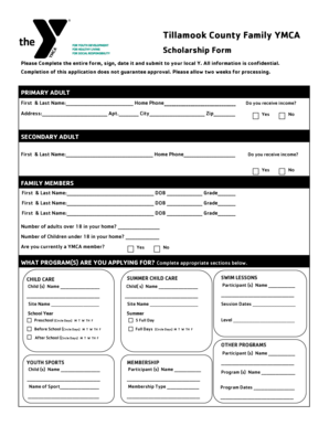 Scholarship Form Tillamook County Family YMCA Tillamookymca