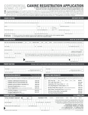 CANINE REGISTRATION APPLICATION Continental Kennel Club  Form