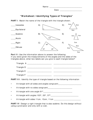 Identifying Types of Triangles Worksheet PDF  Form
