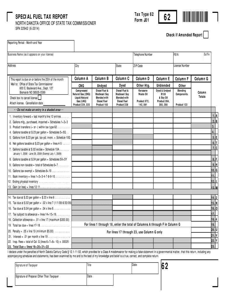  Special Fuel Tax Report and Schedules State of North Dakota 2014