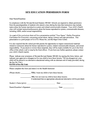 Sex Ed Permission Slip  Form