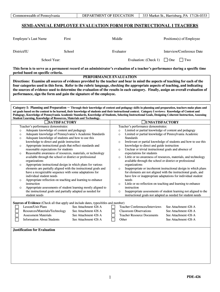 Pa Teacher Evaluation Form 426