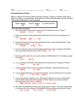 Determining Speed Velocity Answer Key Form - Fill Out and Sign Printable  PDF Template