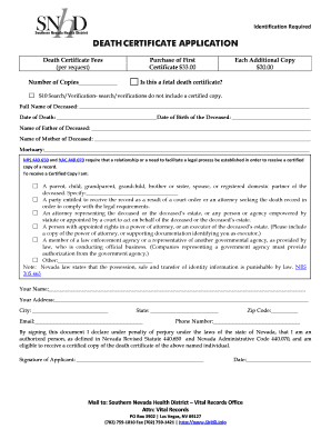 Blank Nevada Death Certificate  Form