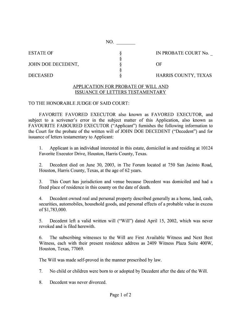 Testamentary Letter Sample  Form